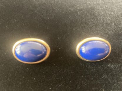 Picture of Vintage Trifari Gold Tone Blue Earrings Clip-On