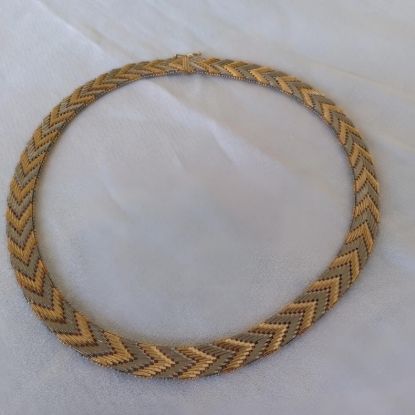 Picture of Vintage Gold Silver Chevron Link Omega Necklace 17