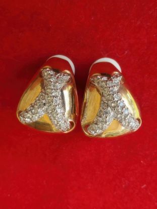Picture of Swarovski Swan Gold Tone Crystal Clip Earrings