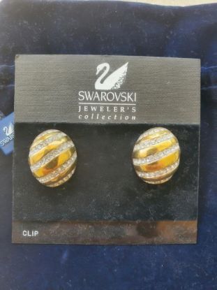 Picture of Swarovski Swan Gold Tone Clear Crystal Earrings