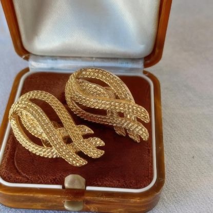 Picture of Vintage Monet Gold Tone Cross Rope Earrings Clip-On