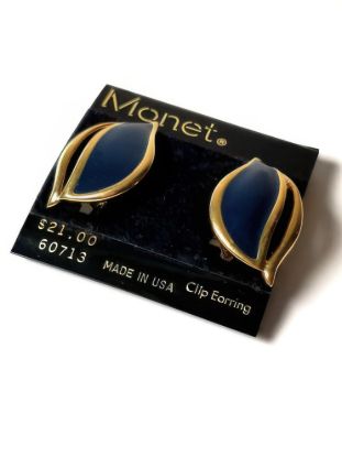 Picture of Vintage Monet Gold Tone Blue Enamel Earrings