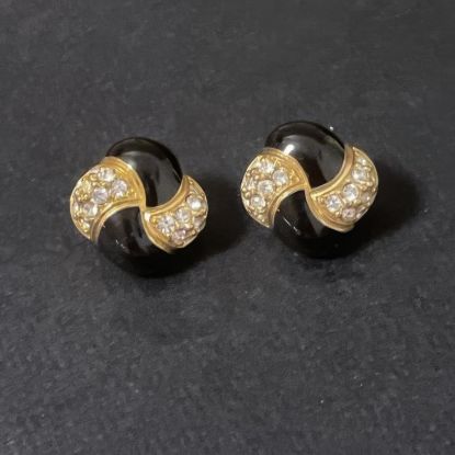 Picture of Swarovski Gold Black Enamel Crystal Earrings Vintage
