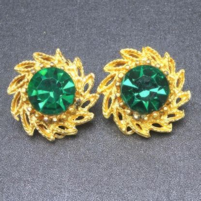 Picture of Vintage Gold Tone Green Rhinestone Clip Earrings