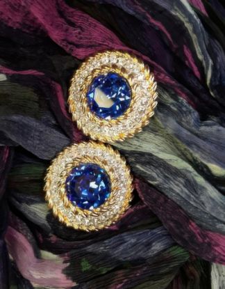 Picture of Swarovski Sapphire Blue Clear Crystal Earrings Clip-On