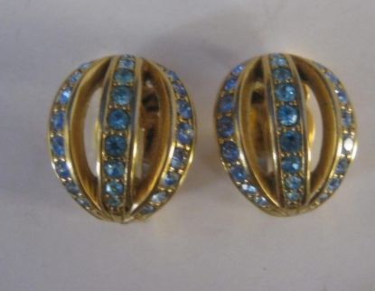 Picture of Vintage Swarovski Turquoise Crystal Clip On Earrings
