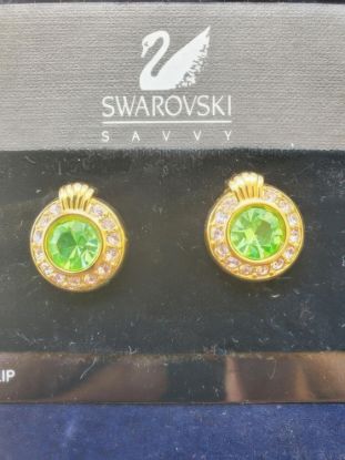 Picture of Swarovski Swan Gold Tone Crystal Clip Earrings