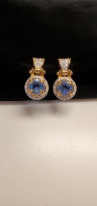 Picture of Vintage Swarovski Clip On Earrings Blue Crystal